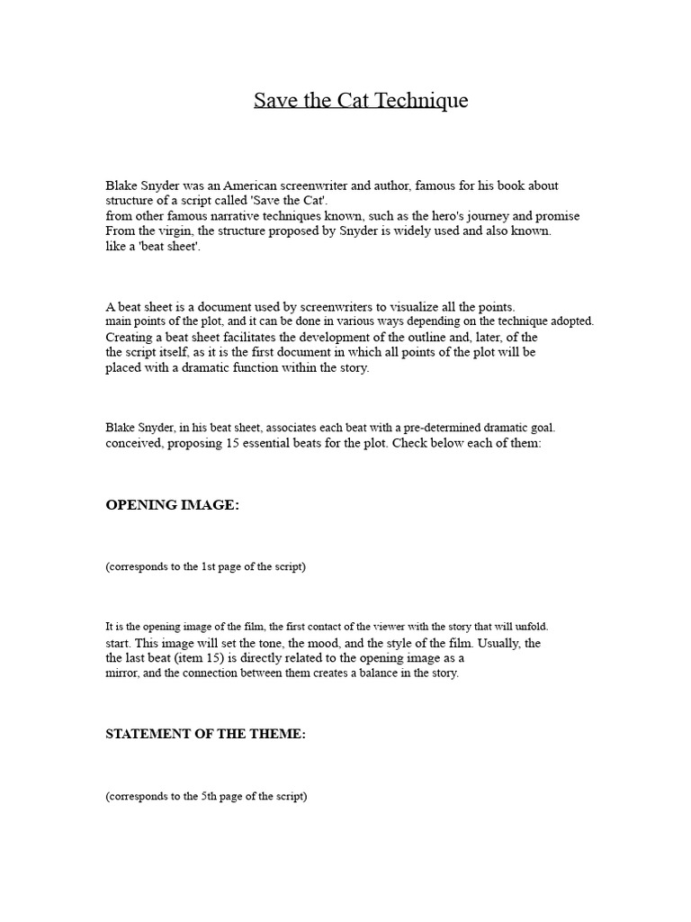 Save the Cat Beat Sheet Breakdown | PDF | Plot (Narrative)