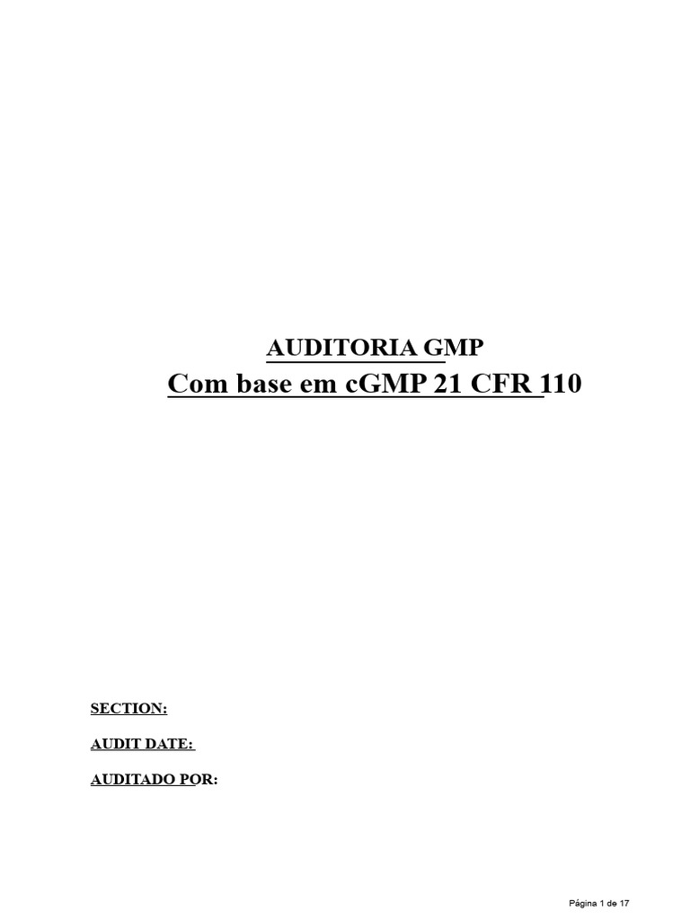 Auditoria de Conformidade cGMP 21 CFR 110 | PDF | Desperdício | Temperatura