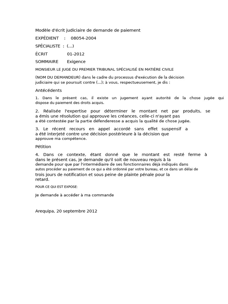 Demande de paiement judiciaire concise | PDF
