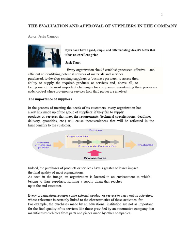The Evaluation and Approval of Suppliers in The Company | PDF | Supply ...