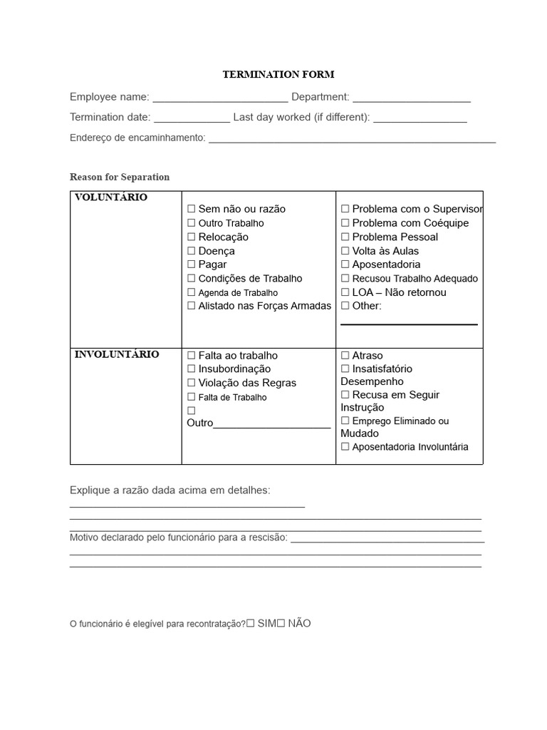 Formulário de Rescisão de Emprego | PDF