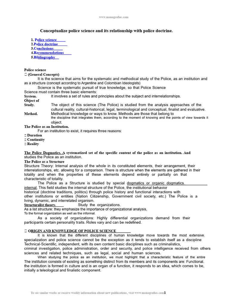 Police Science and Its Relationship to Police Doctrine | PDF | Science ...