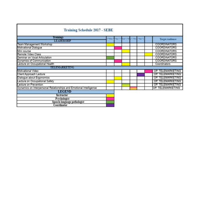 2017 Training Schedule for SEBE | PDF