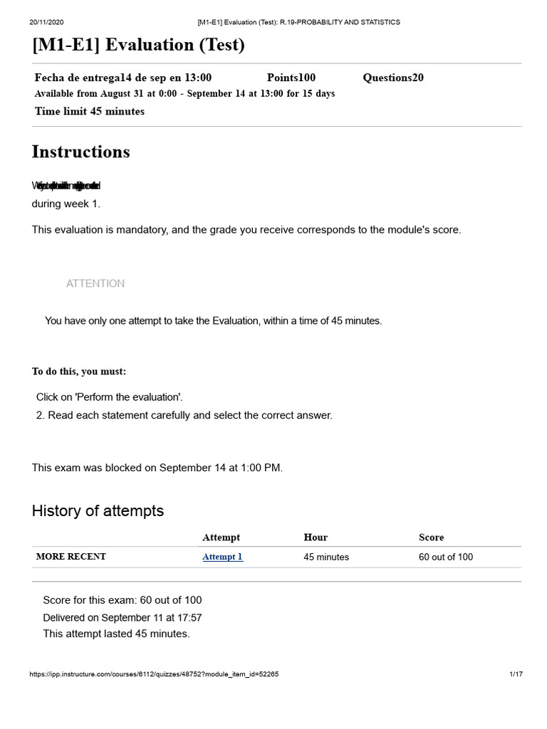 (M1-E1) Evaluation (Test) - R.19-PROBABILITY AND STATISTICS | PDF ...