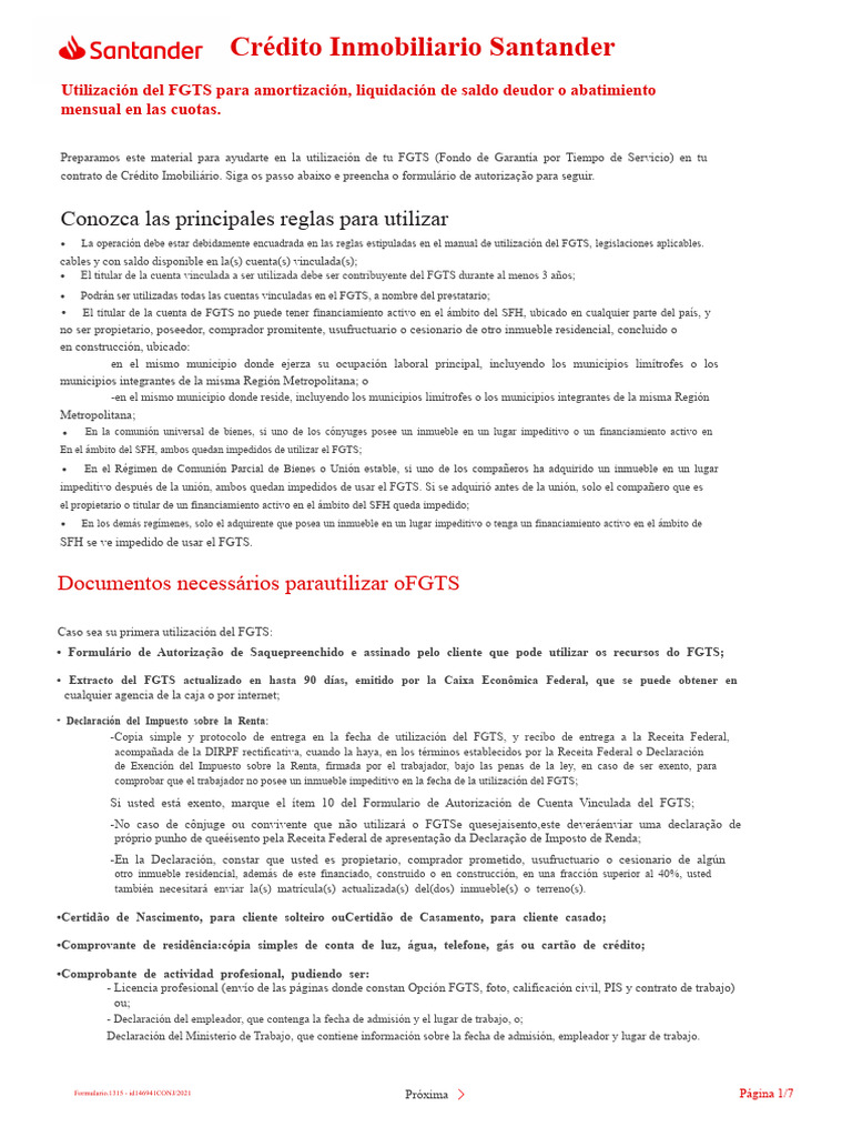 Formulario Santander | PDF