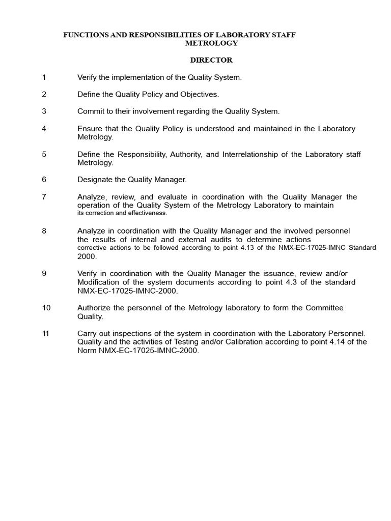 Laboratory Staff Responsibilities in Metrology | PDF | Metrology ...