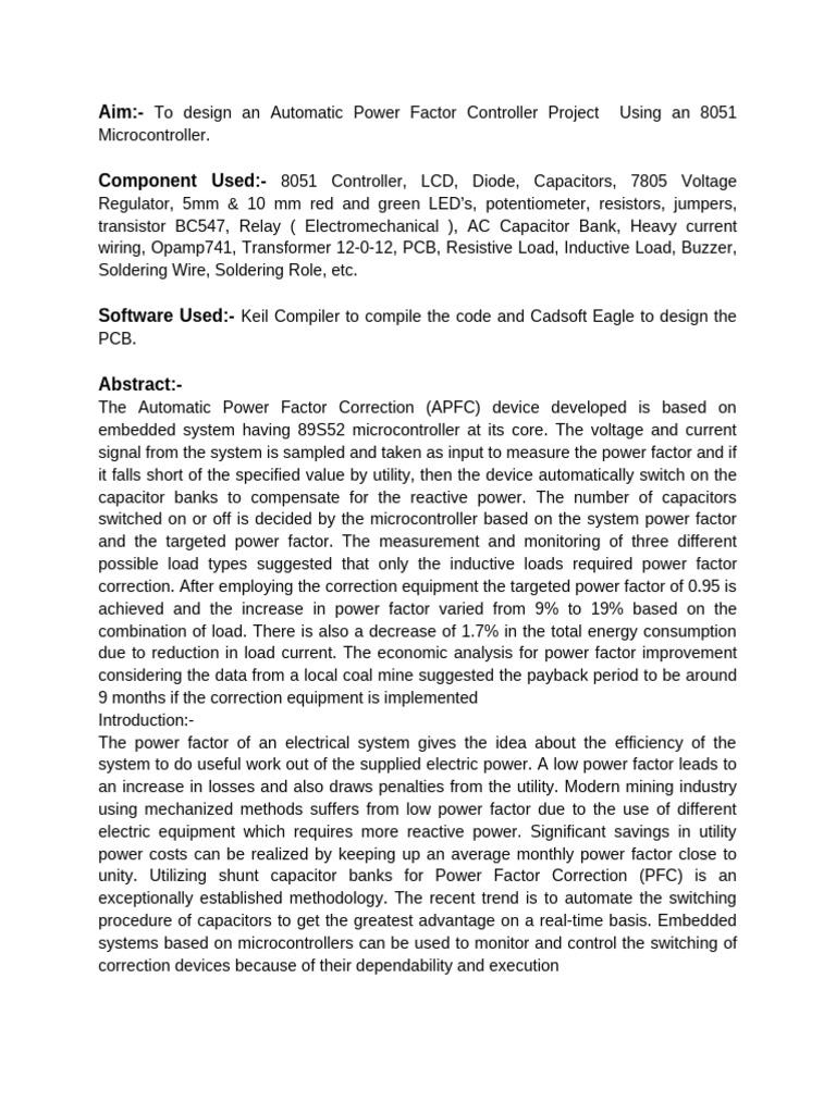 Automatic Power Factor Controller Design | PDF | Electric Power | Ac Power