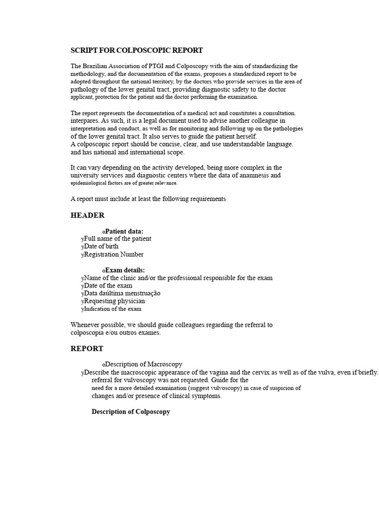 Script For Colposcopic Report | PDF | Clinical Medicine | Medicine