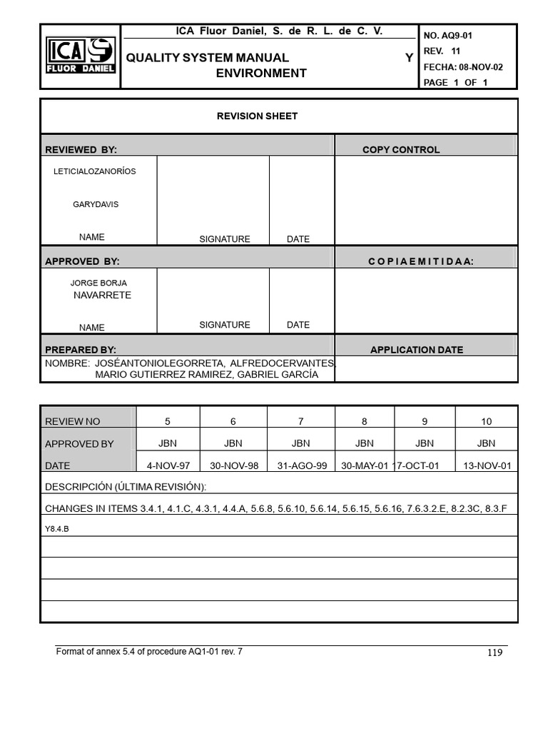 ICA Fluor Quality and Environment Manual | PDF | Project Management ...