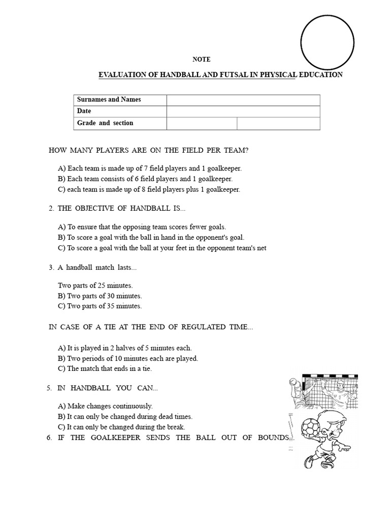 Evaluation of Handball and Futsal 20 Questions | PDF | Athletic Sports ...