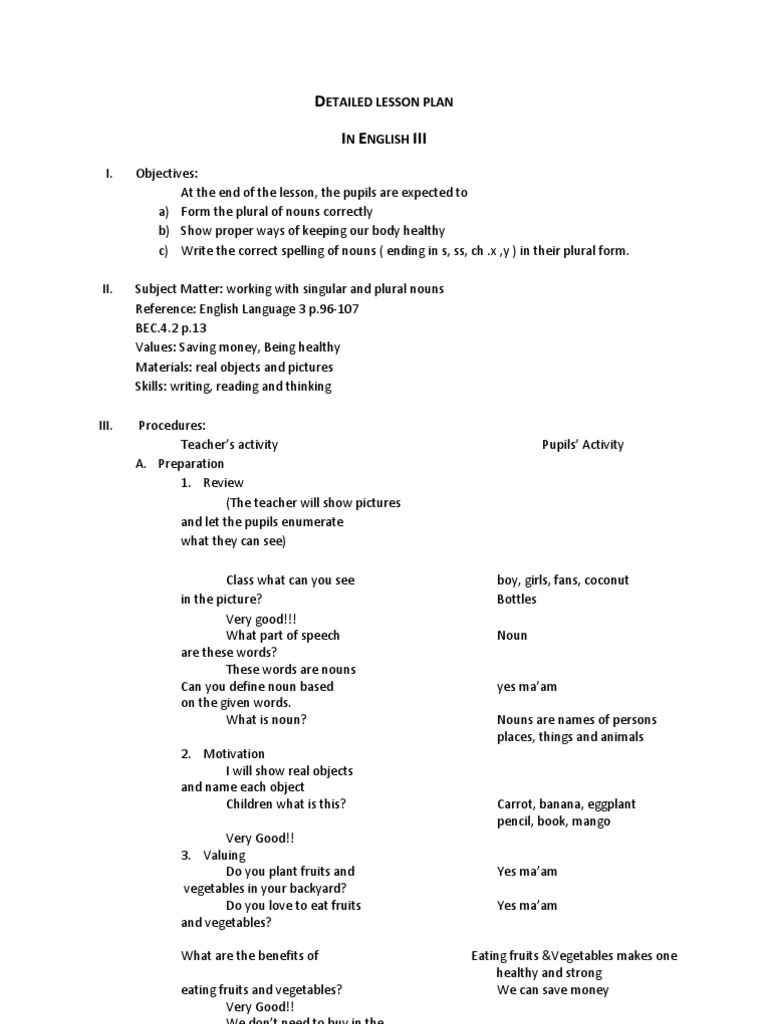 Singular and Plural Nouns Lesson Plan | PDF | Grammatical Number | Plural