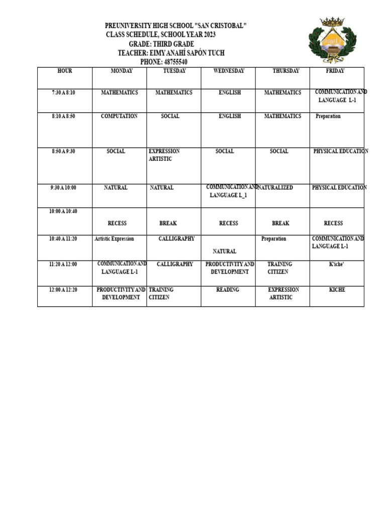 Third Grade Schedule 2024 | PDF
