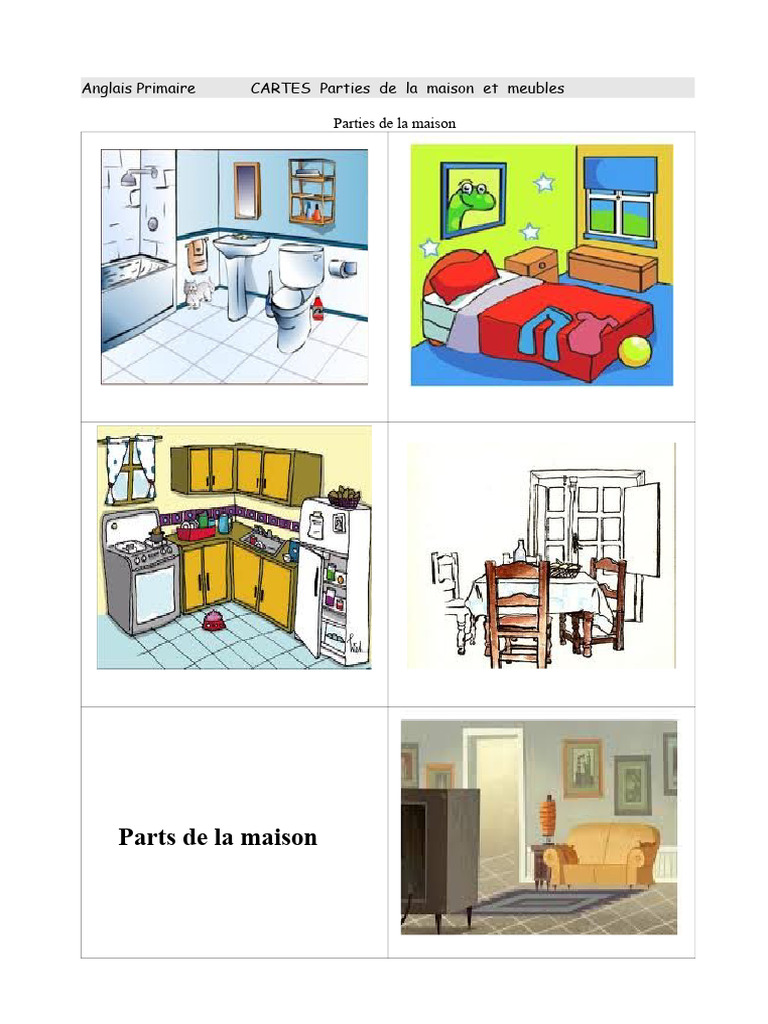 CARDS Parties de La Maison Et Meubles 1er 2ème Primaire