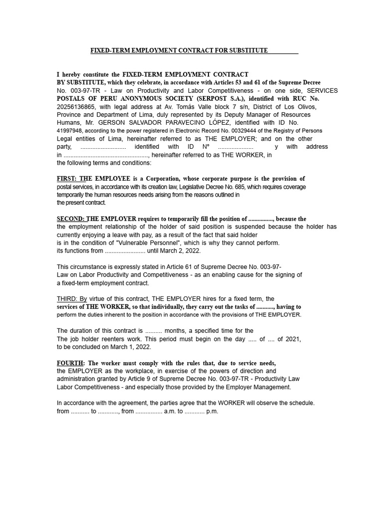 Fixed-Term Employment Contract Template | PDF | Employment | Business