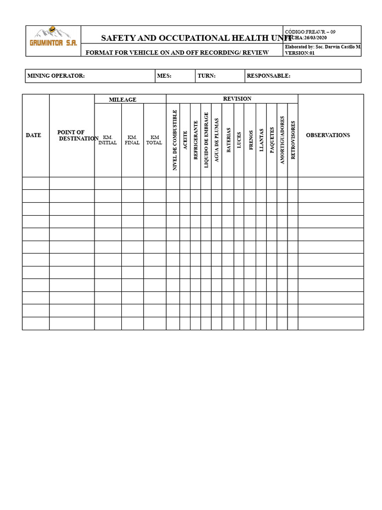 Vehicle On/Off Record Format Guide | PDF