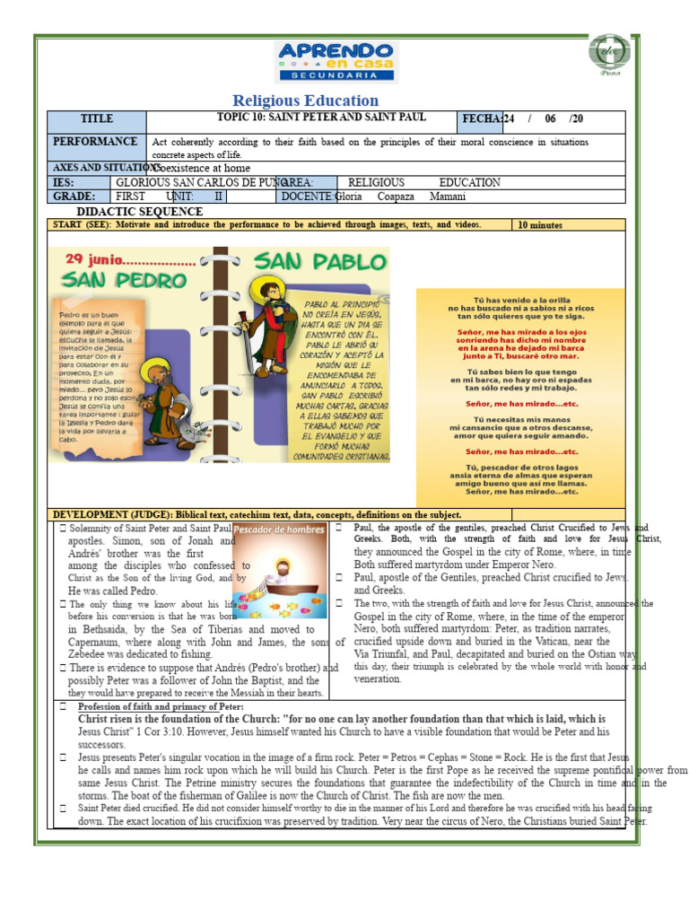 Theme 10 Saint Peter and Saint Paul. 1st GLORIOUS | PDF | Saint Peter ...