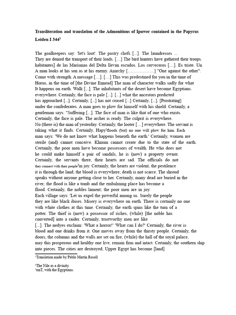 Ipuwer's Admonitions: Translation Insights | PDF | Pharaoh