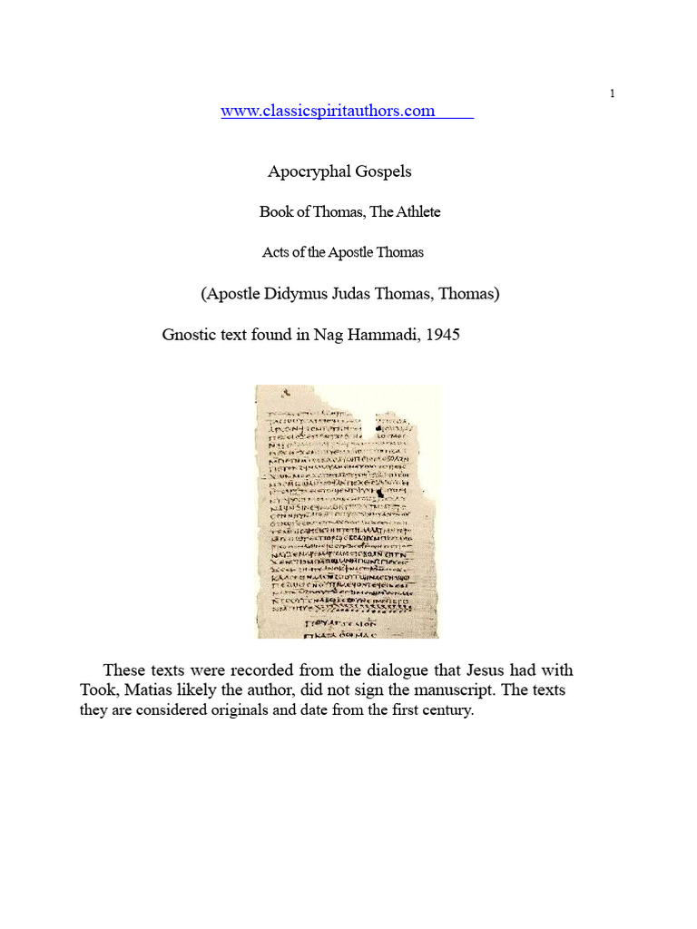 Apocryphal Gospel - Acts of The Apostle Thomas | PDF | Jesus ...