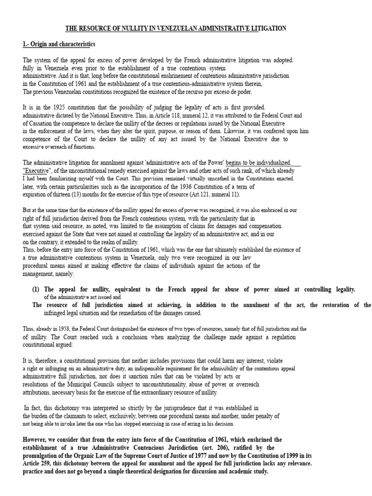 The Resource of Nullity in Venezuelan Administrative Litigation | PDF ...