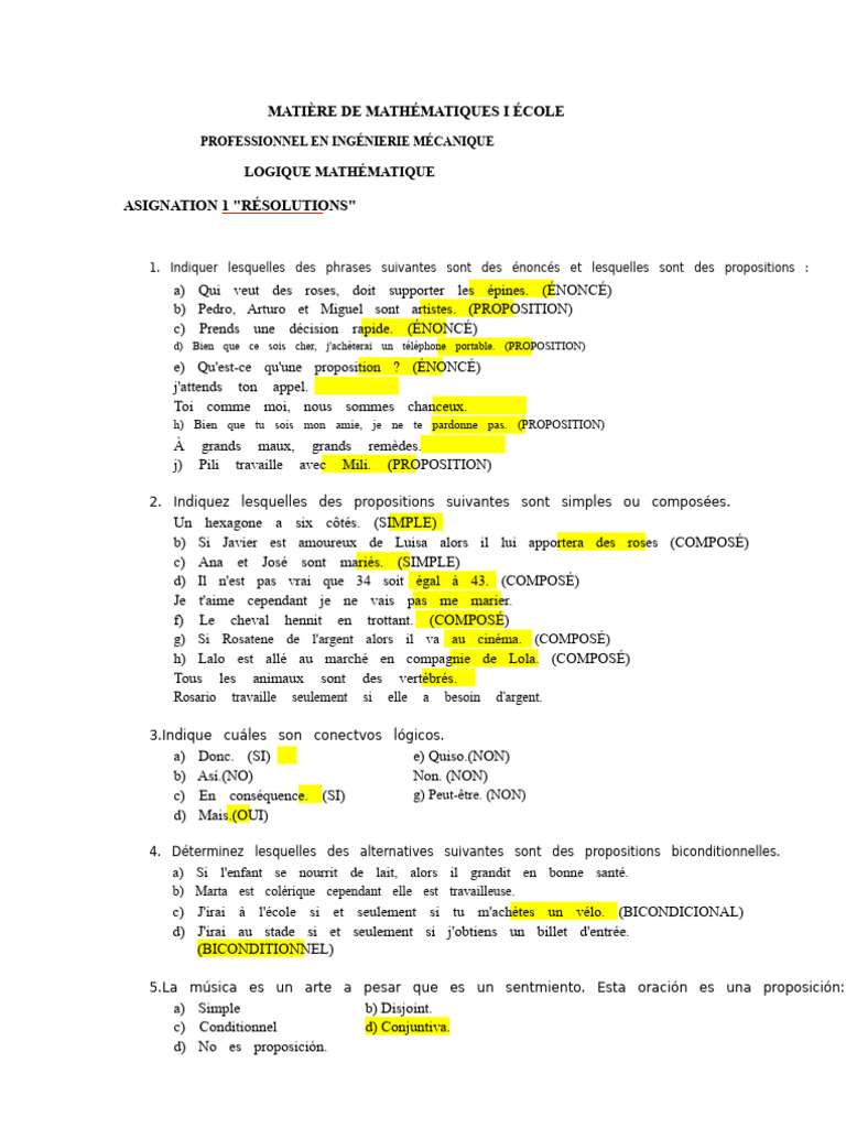 Logique mathématique : énoncés et propositions | PDF | Logique ...