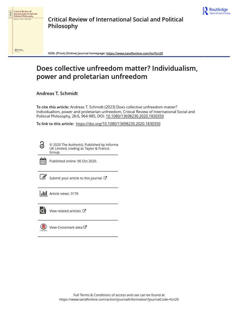 Does Collective Unfreedom Matter Individualism Power and Proletarian ...