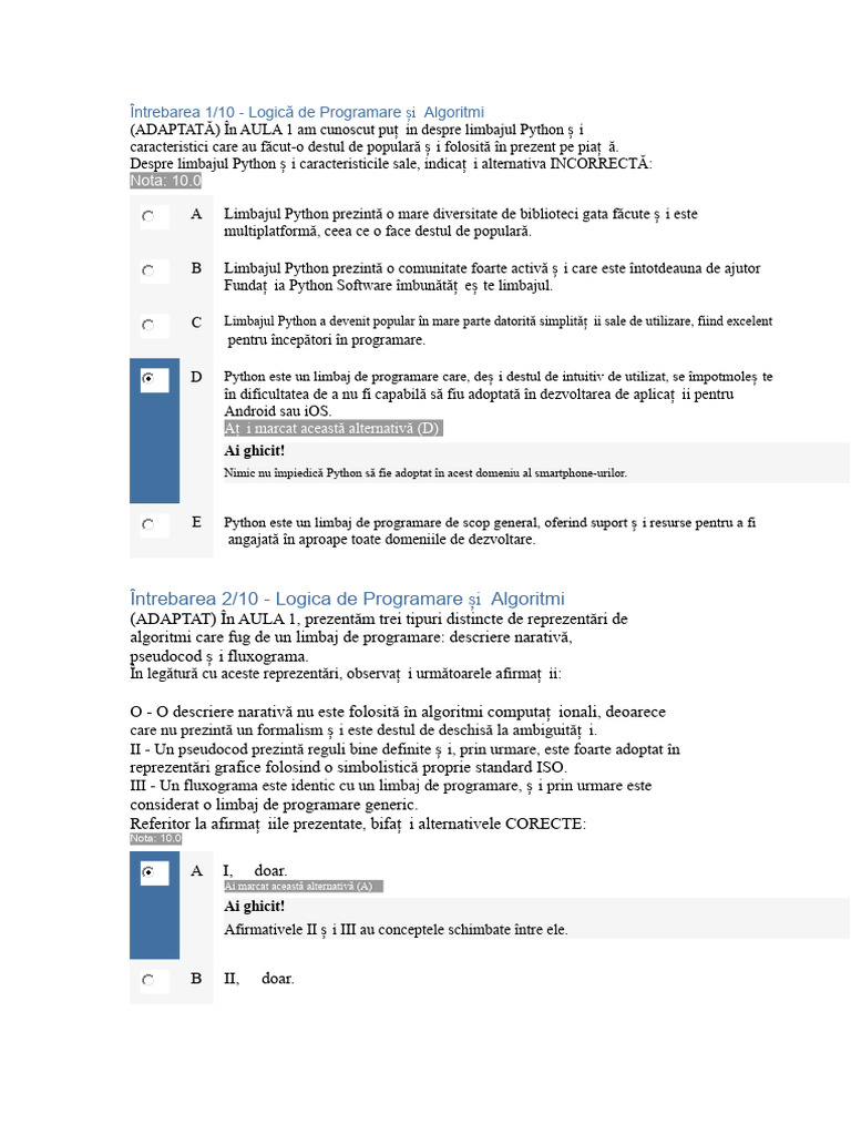 Apols 1 Și 2 Logica de Programare Și Algoritmi | PDF