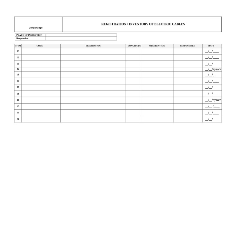 Electric Cables Registration Inventory | PDF