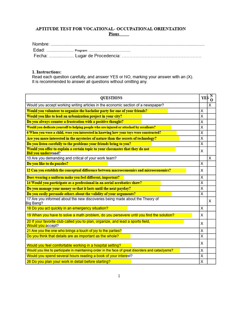 Vocational Aptitude Test Guide | PDF