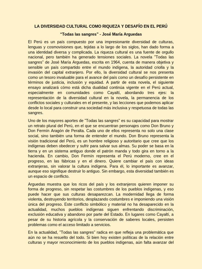 La Diversidad Cultural Como Riqueza y Desafío en El Perú de Hoy | PDF
