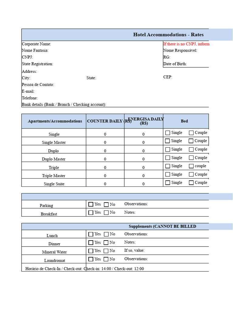 Hotel Rates Spreadsheet | PDF