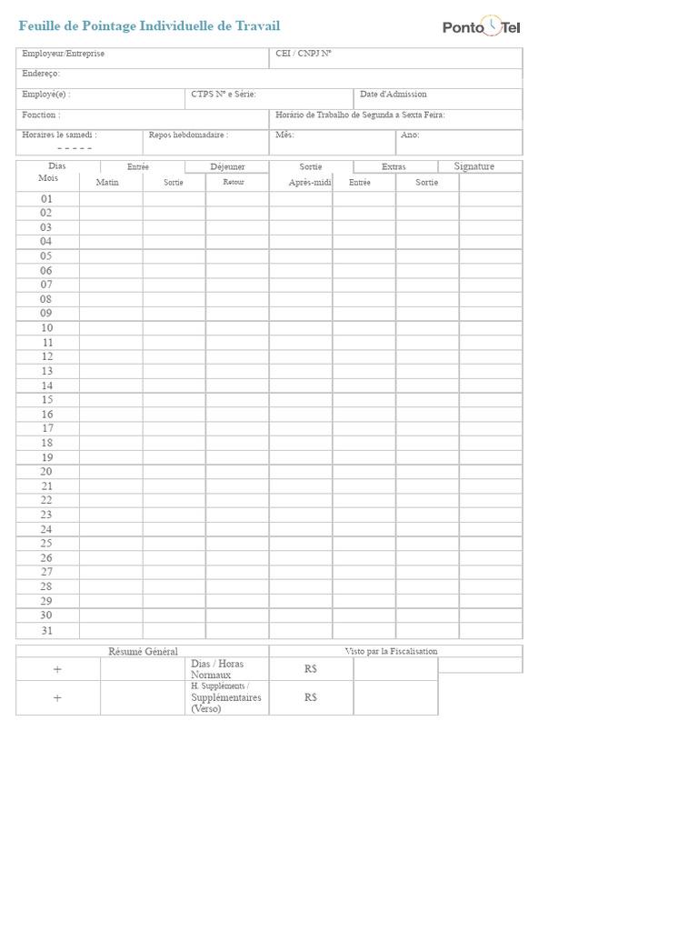 Feuille de Pointage de Travail Individuelle | PDF