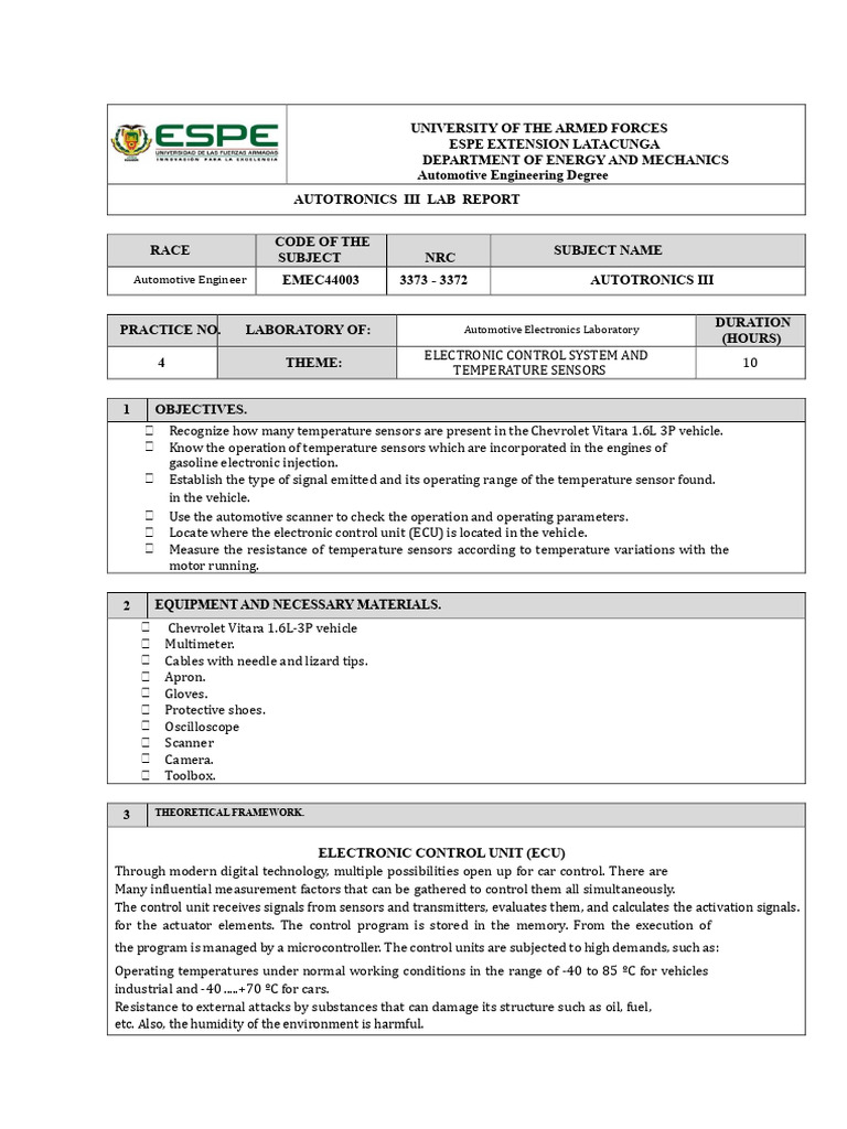 Automotive Electronics Lab: Temp Sensors | PDF | Thermocouple | Electricity