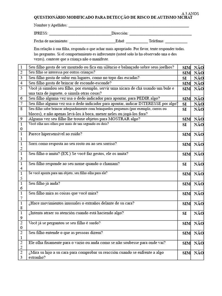 Questionário M-CHAT para Risco de Autismo | PDF | Autismo