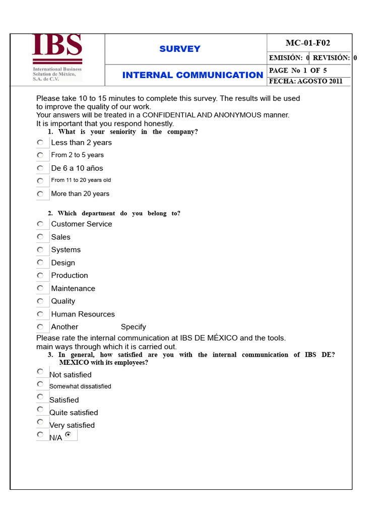 IBS Mexico Internal Communication Survey | PDF | Information ...