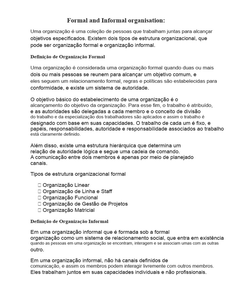 Organização Formal e Informal | PDF | Comunicação