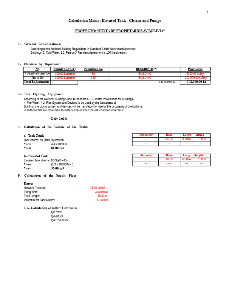 Elevated Tank and Pump Calculations | PDF | Gases | Chemical Engineering