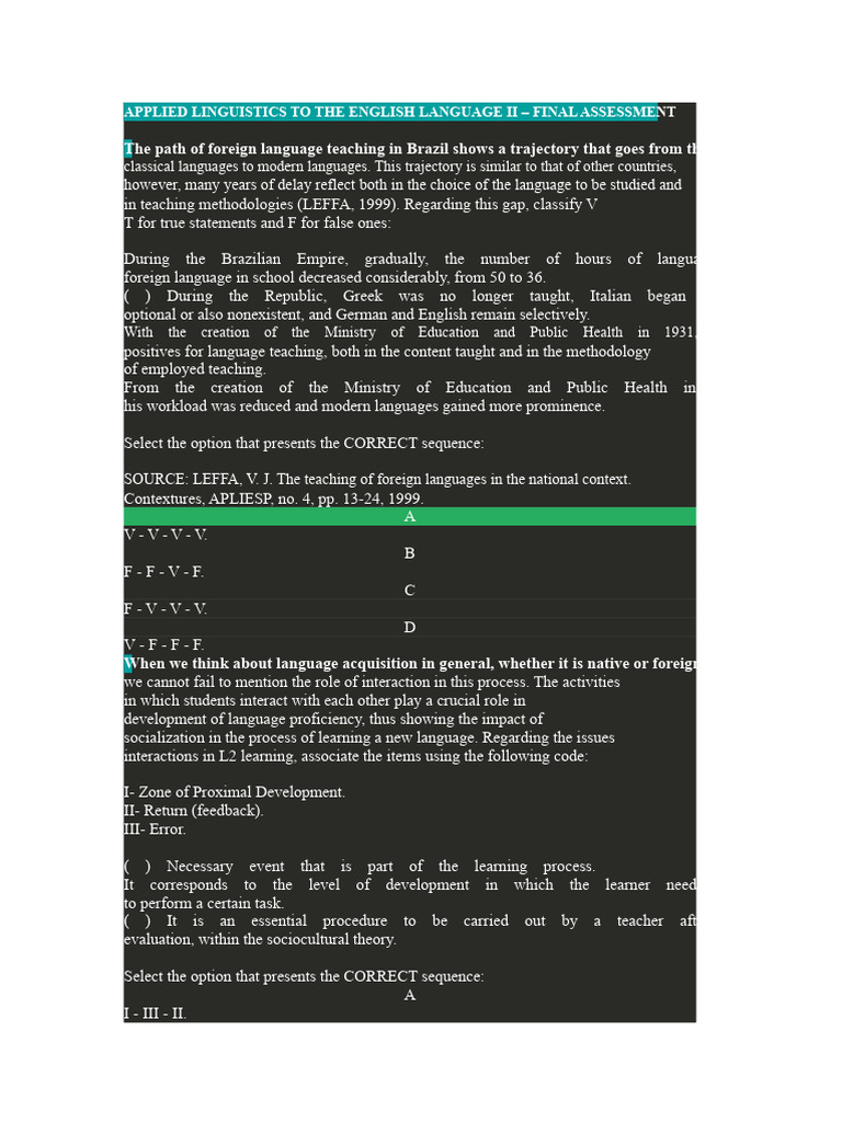 Applied Linguistics To The English Language Ii - Final Assessment | PDF ...
