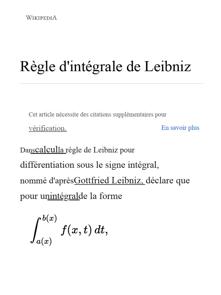 Règle d'intégration de Leibniz expliquée | PDF | Intégral | Limite ...