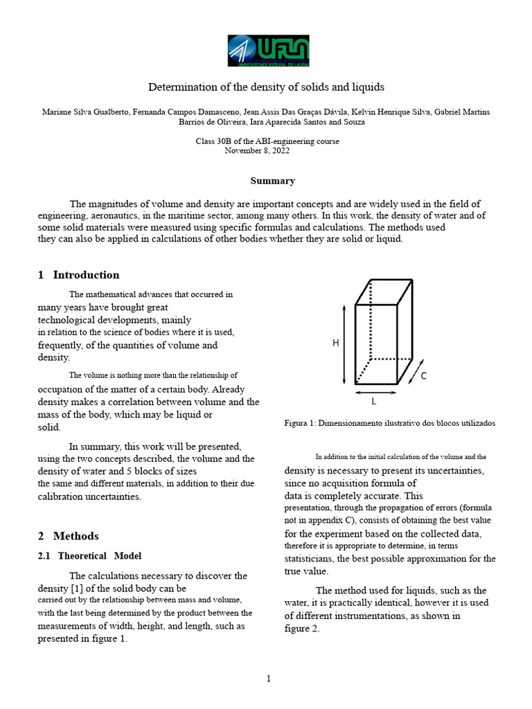 Density Experiment Report | PDF | Density | Significant Figures