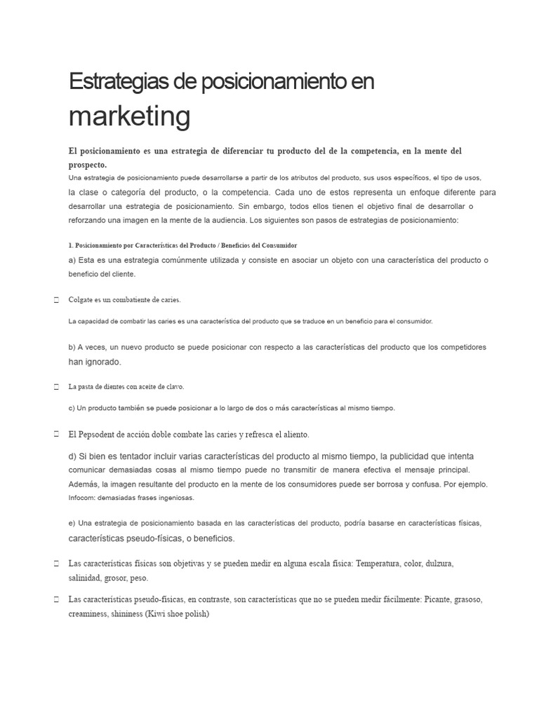 Estrategias de Posicionamiento en Marketing | PDF | Producto (Negocio ...