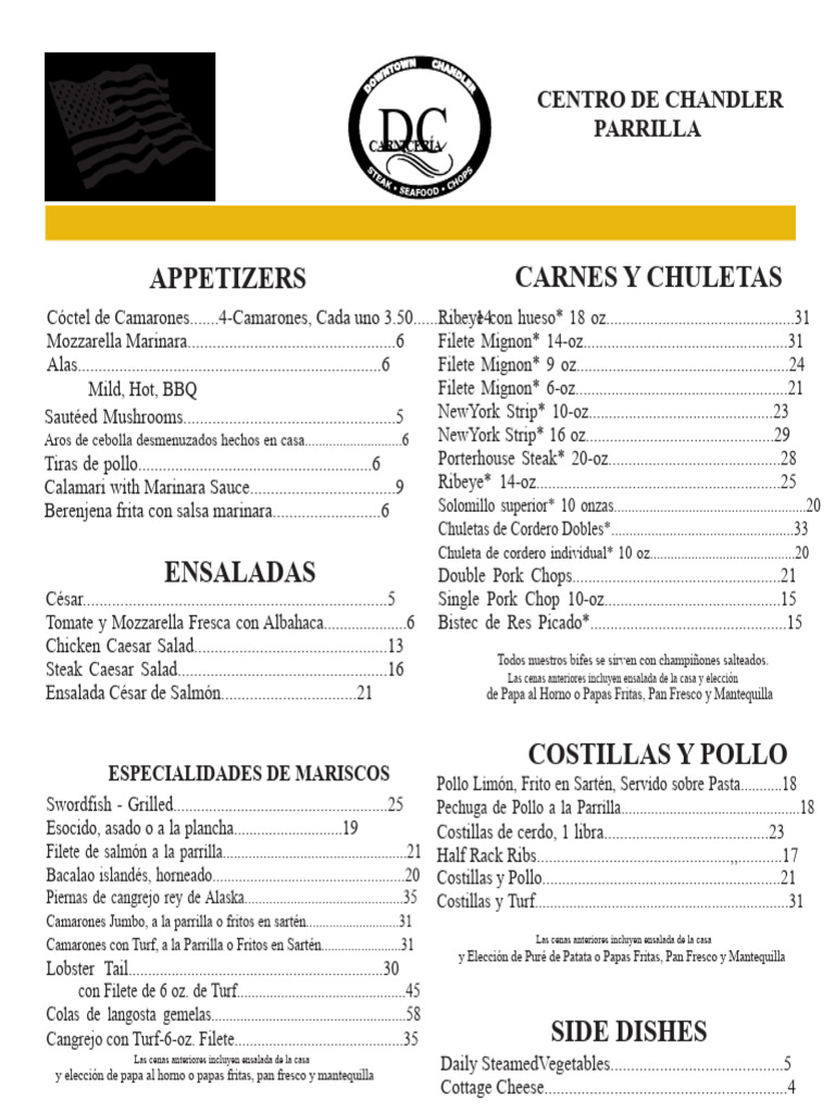 Menú del Centro de Chandler: Carnes y Mariscos | PDF | filete | Cocina ...