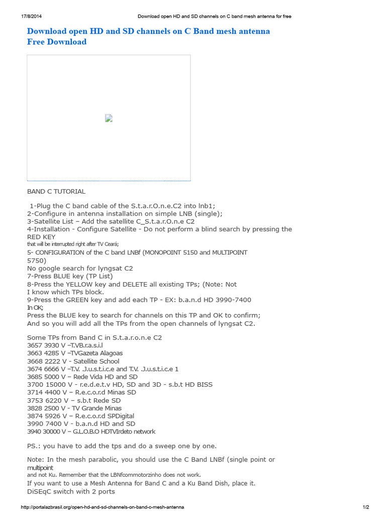Free HD and SD Open Channels On C Band Mesh Antenna PDF | PDF