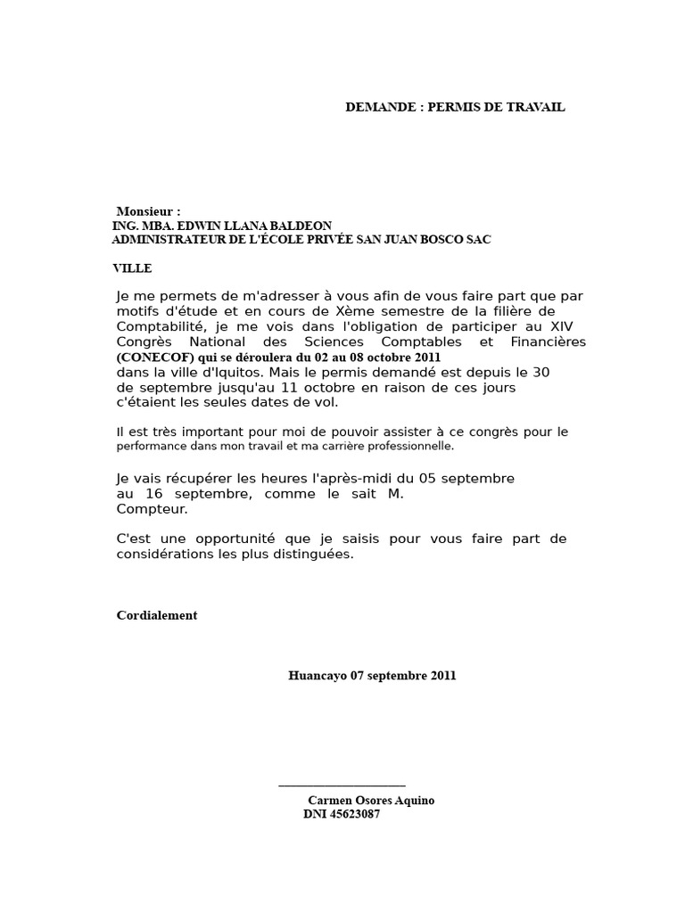 Demande de permis de travail pour congrès | PDF