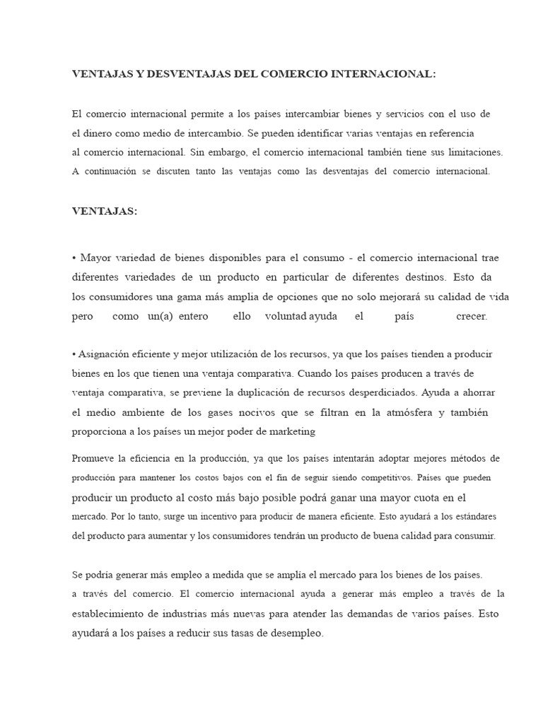 Ventajas y Desventajas del Comercio Internacional | PDF | El comercio ...