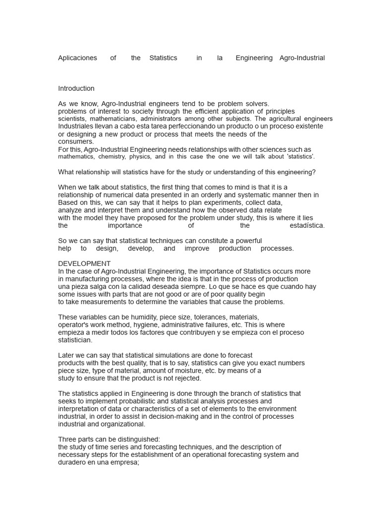 Importance of Statistics in Agro-Industrial Engineering | PDF ...