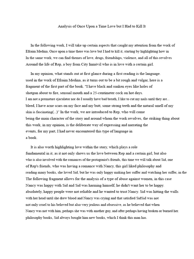 Analysis of Once Upon A Time There Was Love But I Had To Kill It | PDF