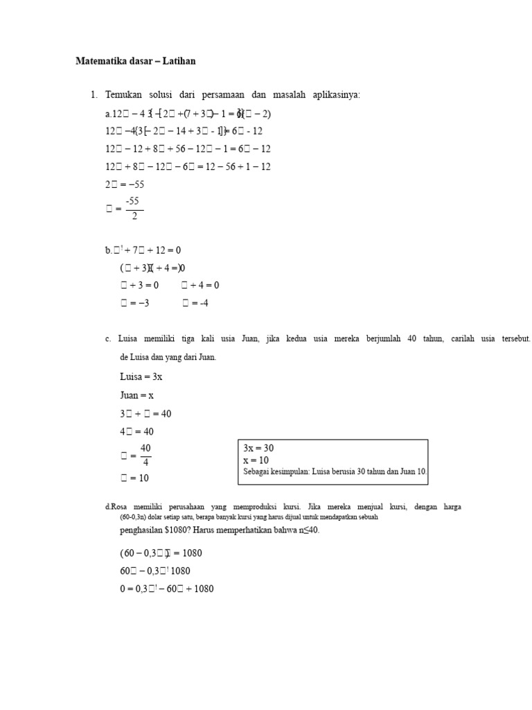 Latihan Matematika Dasar dan Solusi | PDF