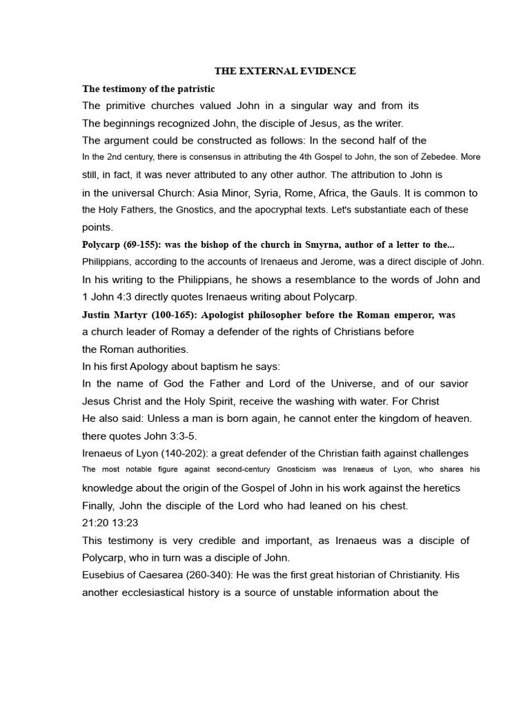 THE EXTERNAL EVIDENCE-edith | PDF | John The Apostle | Irenaeus