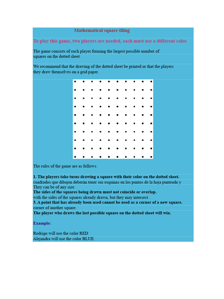 Square Tiling Game Rules and Strategies | PDF
