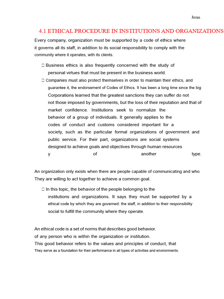 4.1 Ethical Procedure in Institutions and Organizations | PDF | Value ...